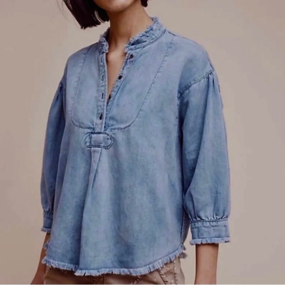 Anthropologie Holding Horses Blue Denim blouse
